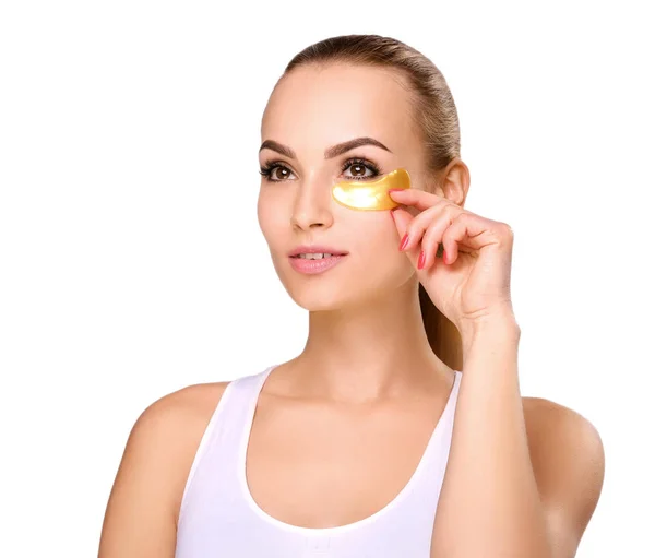 Portret Van Beauty Woman Eye Patches Vrouw Schoonheidsgezicht Met Masker — Stockfoto