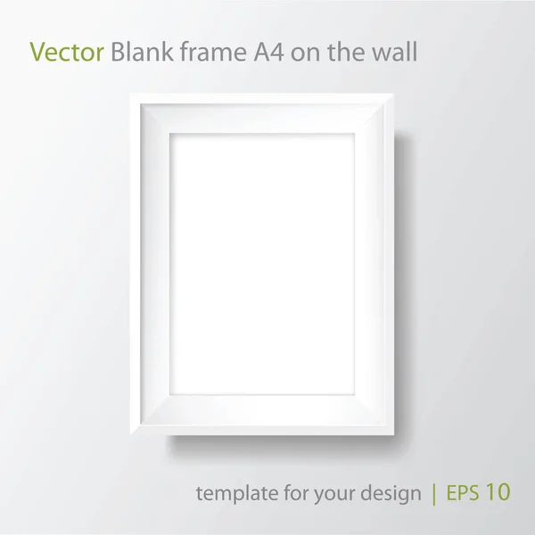 Blank Picture Frame Template Realistic White Frame Shadow White Wall — Stock Vector