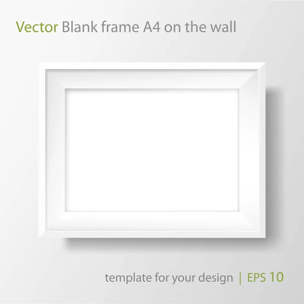 A4 Blank white frame on white wall. Vector template — Stock Vector