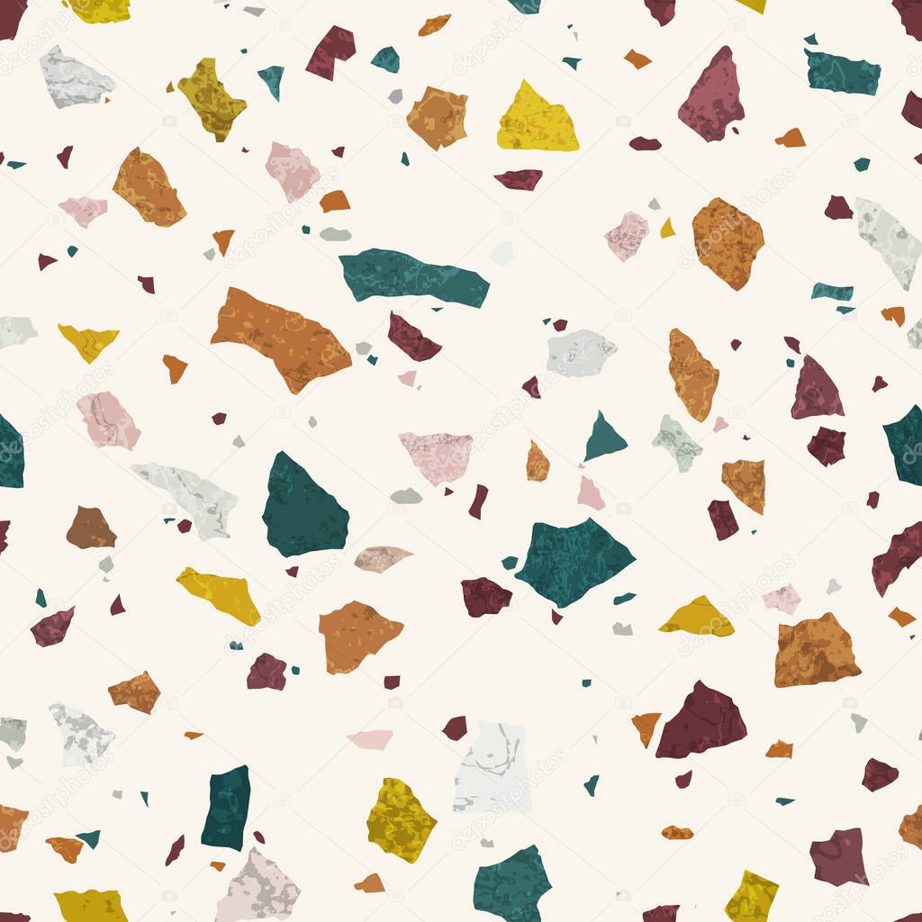 Terrazzo seamless pattern. Stone mosaic. Trendy background in light colors