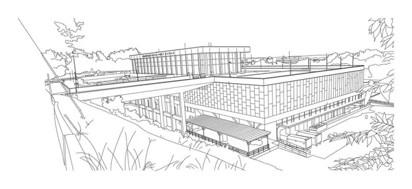 Disegno Digitale Line Art Una Vista Sulla Posizione Centrale Degli — Vettoriale Stock