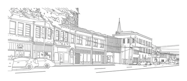 Desenho Digital Arte Linha Uma Vista Sobre Edifícios Taylor Street — Vetor de Stock