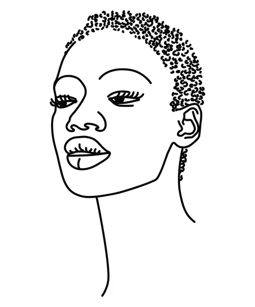 Dessin Trait Portrait Une Belle Femme Africaine Simple Laconique Art — Image vectorielle