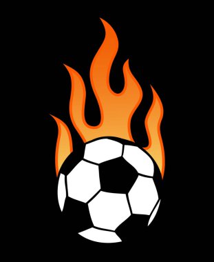 Yanan futbol, futbol topu siyah üzerinde izole alev vektör çizim ile. Spor oyun ekipmanları yanıyor.