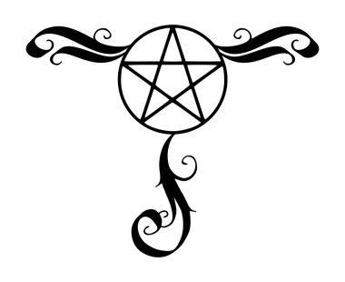 Dekore edilmiş pentagram Icon, süsleri ile sihirli gizli yıldız sembolü. Siyah beyaz bitti izole vektör çizim.