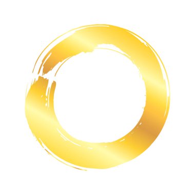 Beyaz arka plan üzerinde izole altın yuvarlak grunge fırça konturu boş çerçeve. Tasarım öğesi. Vektör sınır çizim.