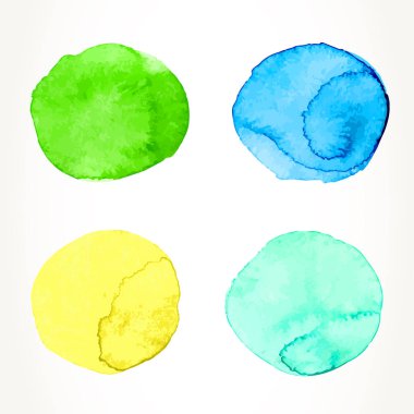 Dört beyaz bitti izole çekilmiş renkli suluboya vektör Daire el.