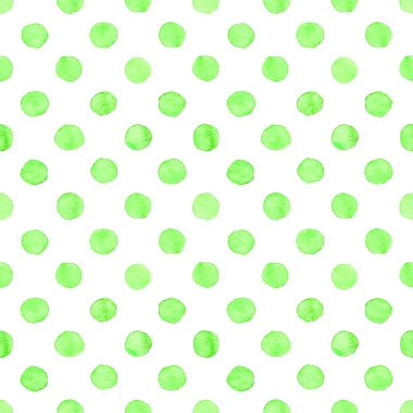 Beyaz bitti izole yuvarlak yeşil nokta sorunsuz elle çizilmiş suluboya desen yaptı.
