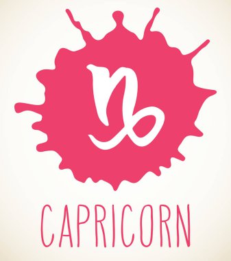 Oğlak pembe boya sıçramak leke çizilmiş Zodyak işareti şekil ver. Vektör grafik Astroloji sembolü tasarım öğesi beyaz bitti izole.