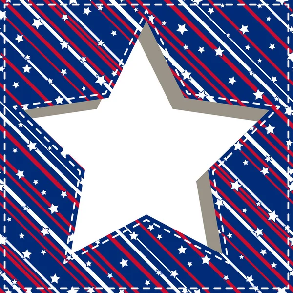 American Patriotic Paper Cut Dashed Frame Stars Stripes Pattern Bright — Stock Vector