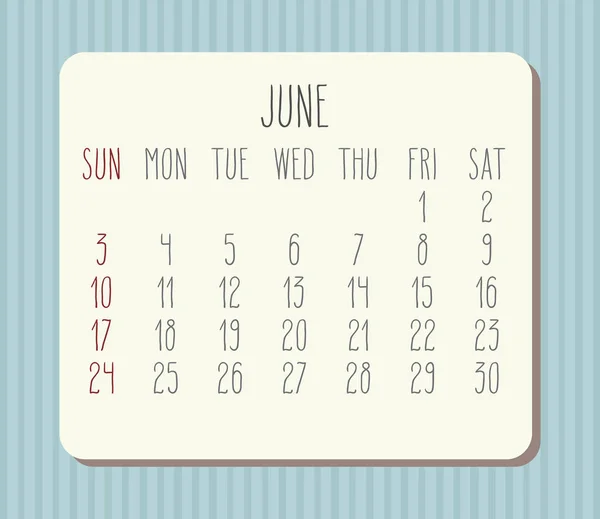 Июнь 2018 Года Векторный Календарь Бежевая Доска Фоне Голубых Полос — стоковый вектор