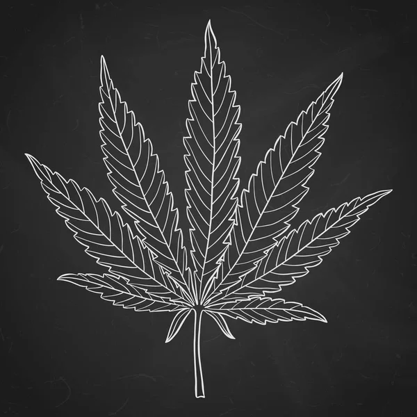 大麻轮廓叶 手拉麻醉大麻设计元素 大麻矢量插图白色以上纹理黑色背景 — 图库矢量图片
