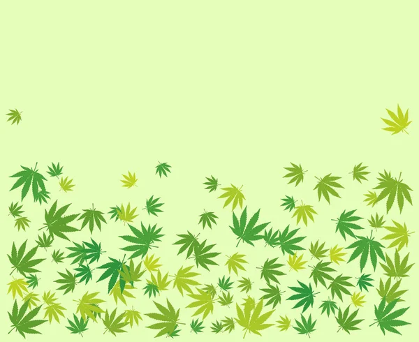 大麻叶子浅绿色空白框架 手拉麻醉大麻边界 大麻矢量背景插图 水平格式 — 图库矢量图片