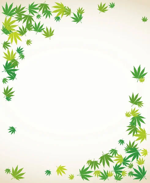 Marihuanu Světle Zelené Listy Prázdný Rám Nad Bílá Ručně Tažené — Stockový vektor