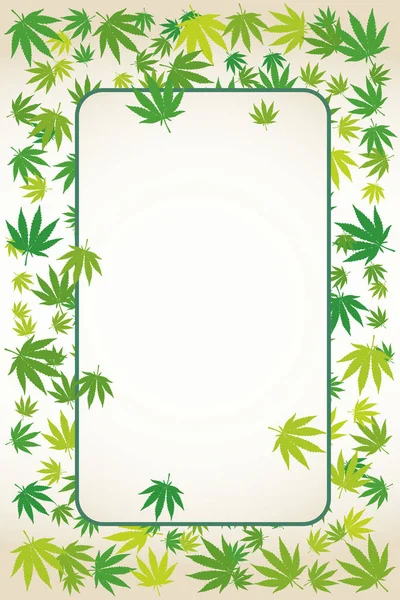 Marijuana Vert Clair Laisse Cadre Vide Sur Blanc Frontière Cannabis — Image vectorielle