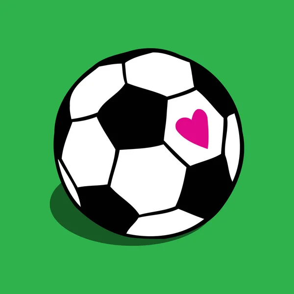 Love Soccer Football Ball Pink Heart Vector Illustration Isolated Green — Stock Vector