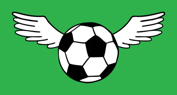 Fliegender Fußball Fußball Mit Flügeln Vektor Illustration Isoliert Über Grünem — Stockvektor