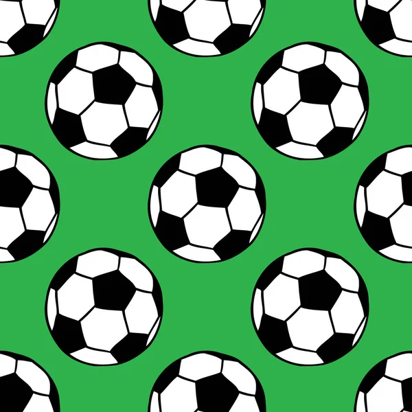 Futbol Futbol Seamless Modeli Yeşil Üzerinde Toplar Spor Oyun Ekipmanları — Stok Vektör