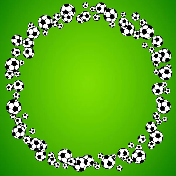 Voetbal Voetbal Verspreid Ballen Ronde Leeg Frame Achtergrond Vectorillustratie Helder — Stockvector