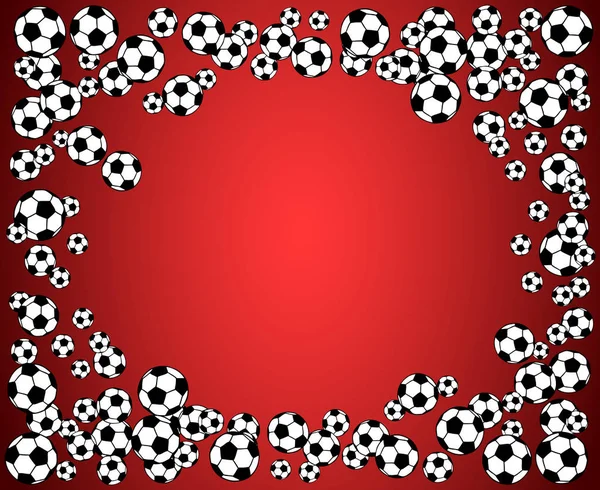 Voetbal Voetbal Verspreid Ballen Leeg Frame Achtergrond Vectorillustratie Rood Sport — Stockvector