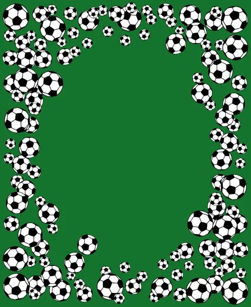 Voetbal Voetbal Verspreid Ballen Leeg Frame Achtergrond Vectorillustratie Donker Groen — Stockvector