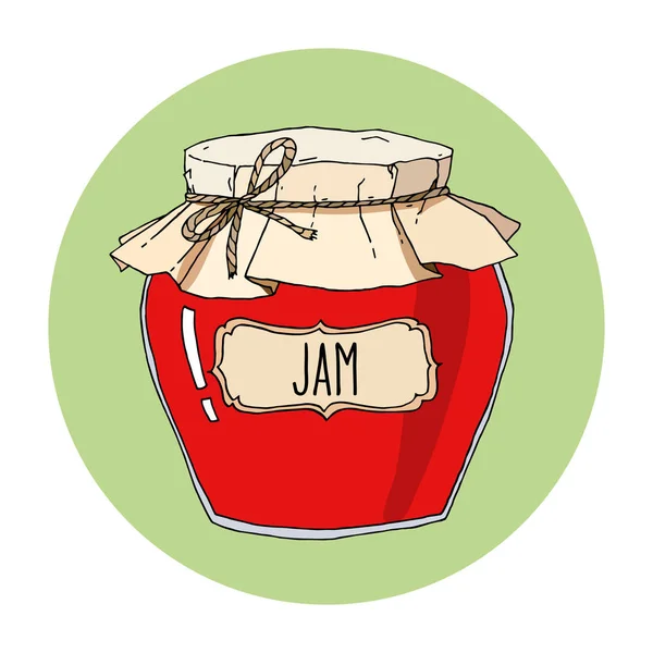 Vector Hand Getekende Illustratie Met Vintage Bessen Jam Pot Gekleurde — Stockvector