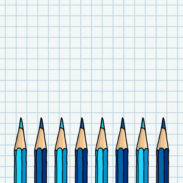 Blue Pencils Border Squared Notebook Page Stationery Hand Drawn Vector — Stock Vector