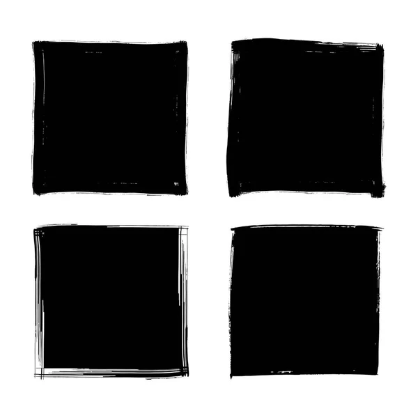 白い背景に分離された黒い四角形その他のグランジ ブラシ ストロークのコレクション フレーム デザイン要素のセットです ベクトル図 — ストックベクタ