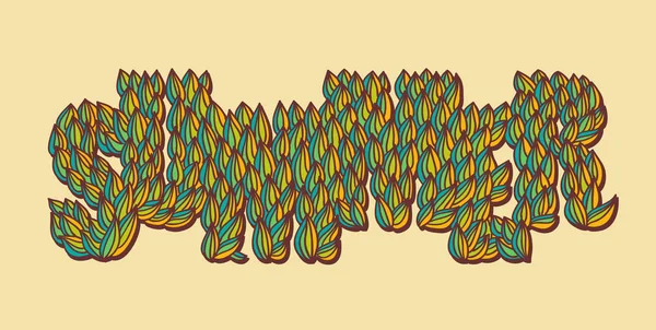 Word の手描き夏の葉で形成されます ヴィンテージの色のベクトル タイポグラフィをレタリングの手 — ストックベクタ
