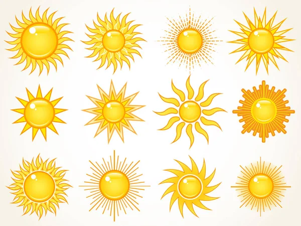 Sommersonnensymbole Himmel Isoliert Über Weiß Symbolvektorsammlung — Stockvektor