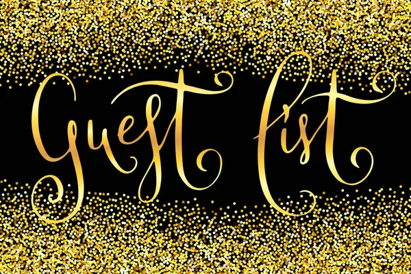 Gast Lijst Woorden Handgeschreven Bruiloft Vector Ontwerpelement Glanzende Gouden Glitter — Stockvector