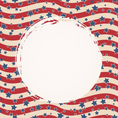 Amerikan bayrağı vatansever arka plan. Amerika Birleşik Devletleri boş yuvarlak çerçeve metin için yer ile. Bağımsızlık günü tasarım şablonu. Stars and stripes zemin