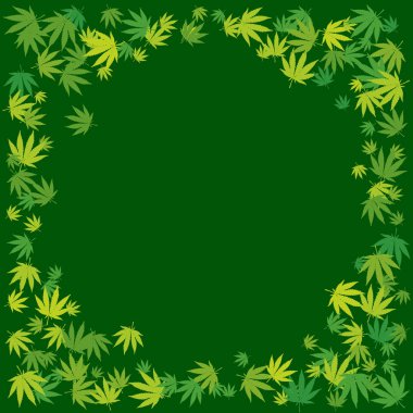 Esrar koyu yeşil boş daire kare bırakır. Elle çizilmiş narkotik esrar sınır. Kenevir vektör arka plan illüstrasyon.