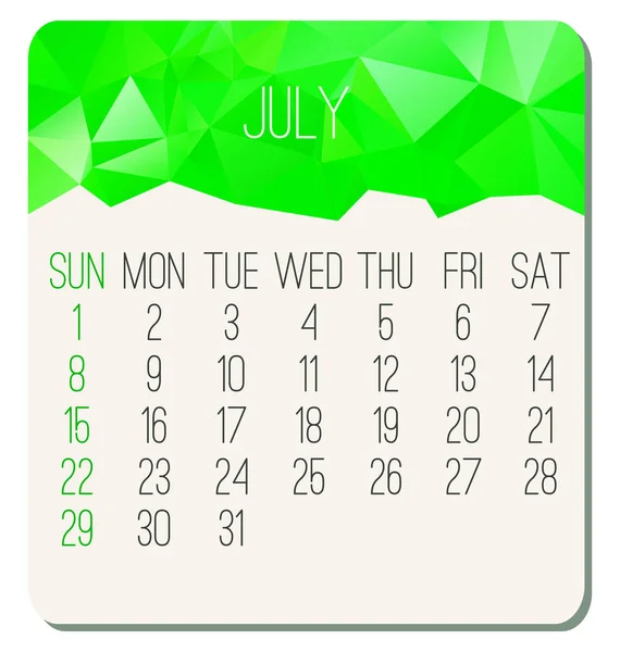 July Year 2018 Vector Calendar Week Starting Sunday Contemporary Low — Stock Vector