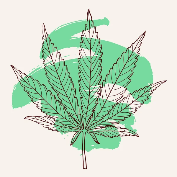 Marihuana Blatt Handgezeichnetes Rauschgiftgestaltungselement Mit Grünem Pinselstrich Hanf Vektor Illustration — Stockvektor