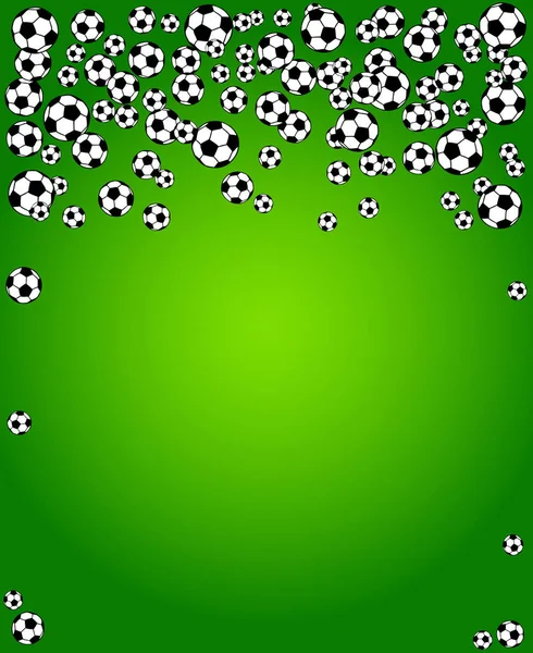 Voetbal Voetbal Verspreid Ballen Leeg Frame Achtergrond Vectorillustratie Helder Groen — Stockvector