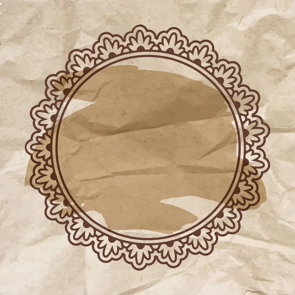 Круглый Цветочный Орнаментальный Пустой Каркас Винтажном Коричневом Мятой Бумаге Ремесла — стоковый вектор