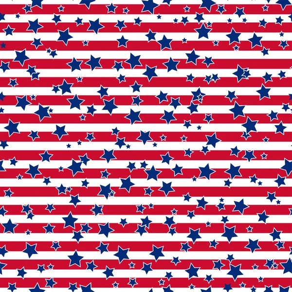 American Patriotic Stars Stripes Seamless Pattern Bright Red Blue White — Stock Vector