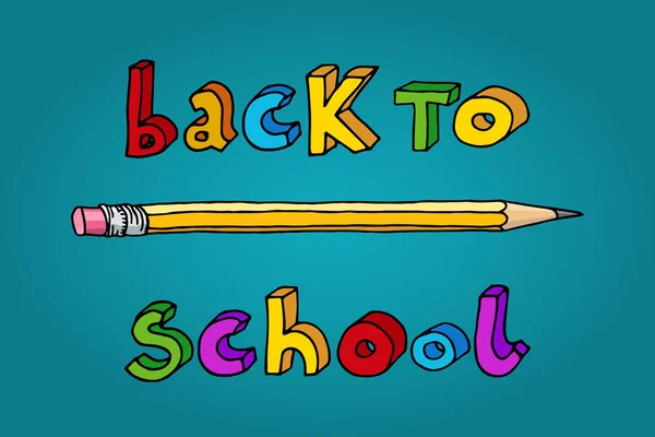 Hand Drawn Doodle Back School Multicolor Words Pencil Teal Background — Stock Vector