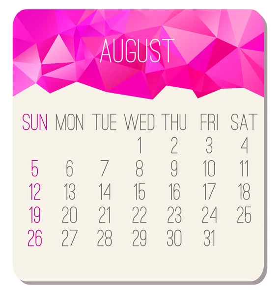 Year 2018 August Vector Calendar Week Starting Sunday Contemporary Low — Stock Vector
