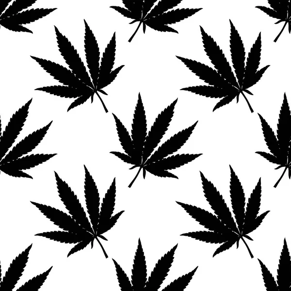 大麻叶无缝图案 手拉麻醉大麻的背景 大麻矢量插图背景黑色白色 — 图库矢量图片