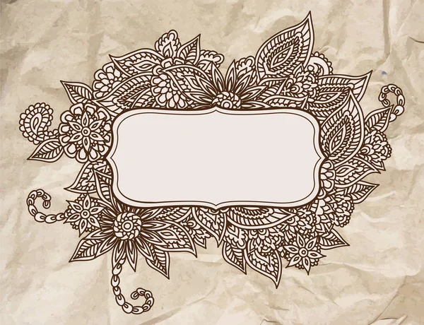 Doodle Marco Blanco Ornamental Floral Marrón Vintage Sobre Papel Artesanal — Vector de stock