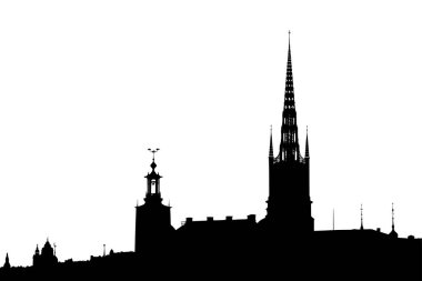Stockholm manzarası arka plan vektör çizim. Siyah siluet uyumak içinde izole. 