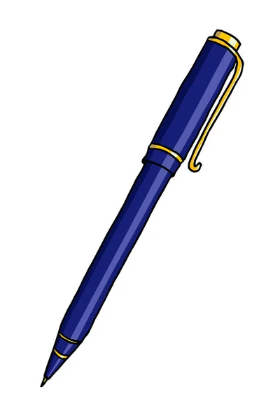 文房具の手描きの背景は落書きイラストです 白で分離された青のボールペン — ストックベクタ