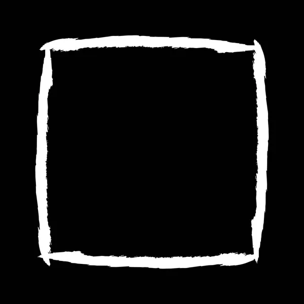 Vierkante Grunge Penseel Streken Leeg Frame Wit Geïsoleerd Zwarte Achtergrond — Stockvector