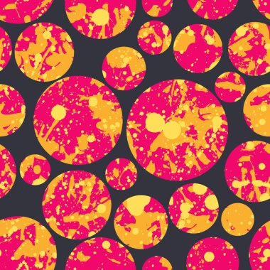 Funky renk seamless modeli, soyut vektör arka plan boya. Tekstil, kumaş, kağıt ambalaj için renkli tasarım duvar kağıdı. Daireler kaplaması. Canlı turuncu, kırmızı ve pembe.