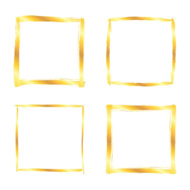 Koleksiyon çeşitli altın grunge kare fırça darbeleri kare beyaz arka plan üzerinde izole. Tasarım öğeleri kümesi. Vektör çizim.