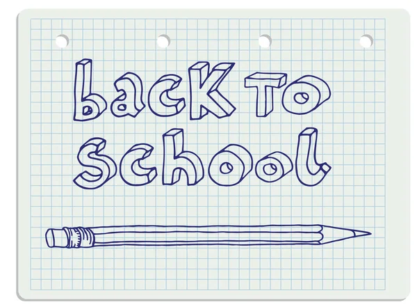 Doodle Desenhado Mão Voltar Para Escola Palavras Azuis Lápis Sobre — Vetor de Stock