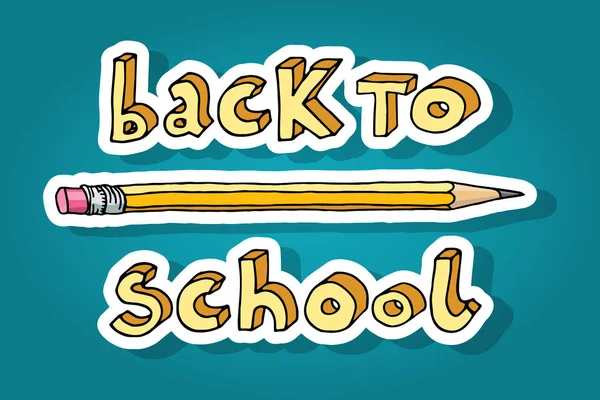 Hand Drawn Doodle Back School Words Pencil Teal Background — Stock Vector
