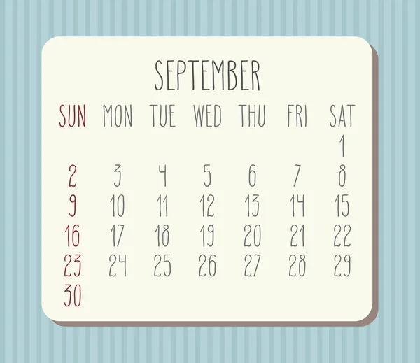 Septiembre 2018 Vector Calendario Dibujado Mano Tabla Beige Sobre Fondo — Archivo Imágenes Vectoriales